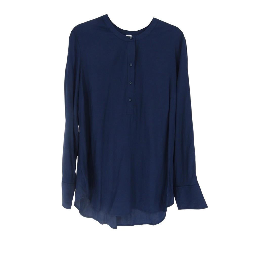Old Navy Blouse Womens XL Tall Navy Blue Rayon Band Collar High-Low Tunic Work